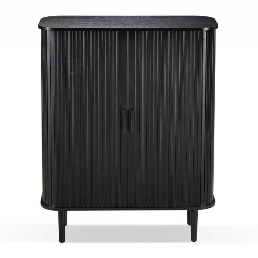 Black ribbed cabinet on a white background