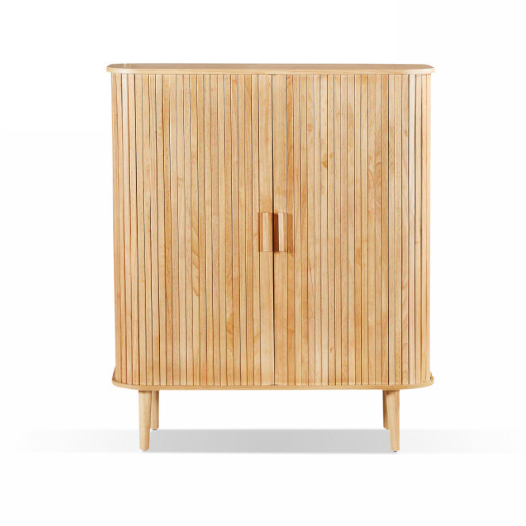 Wooden cabinet with two doors on a white background