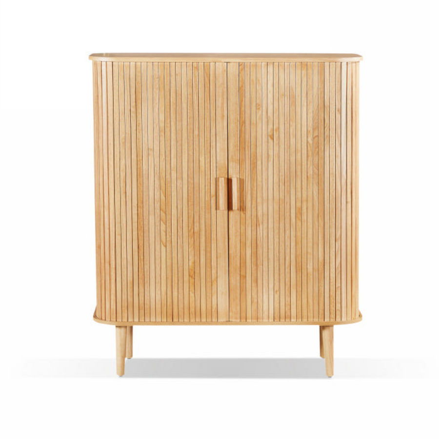 Wooden cabinet with two doors on a white background