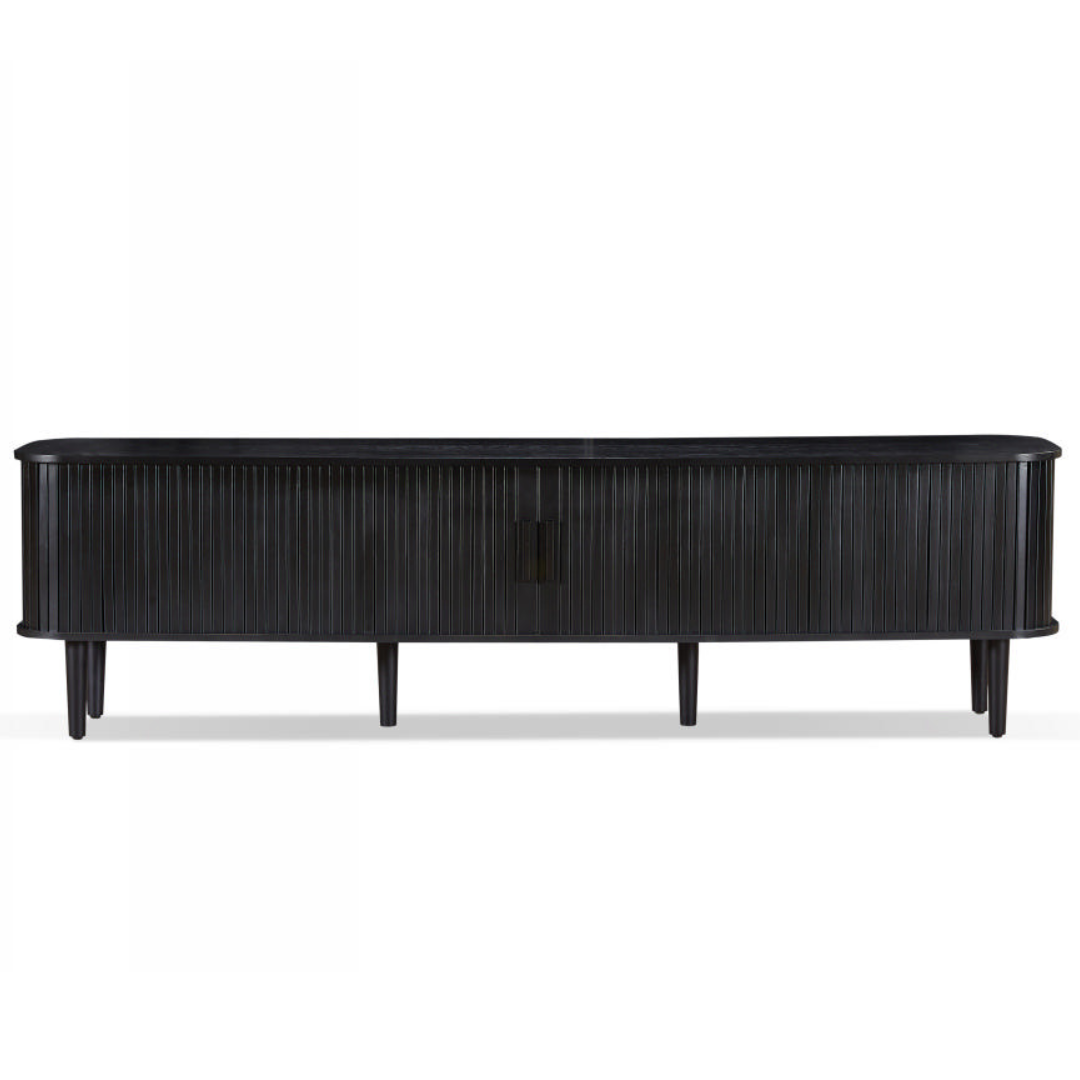 Black sideboard with a ribbed texture on a white background