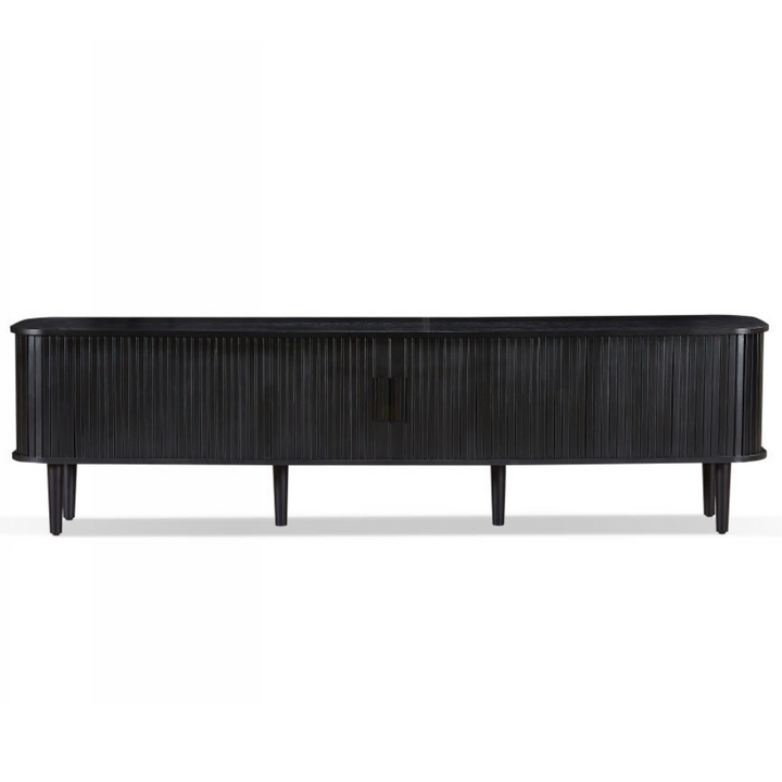 Black sideboard with a ribbed texture on a white background