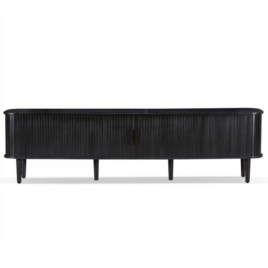 Black sideboard with a ribbed texture on a white background