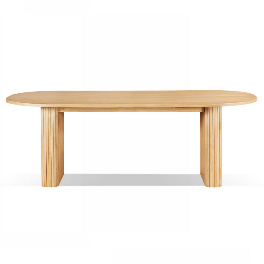 Wooden dining table on a white background
