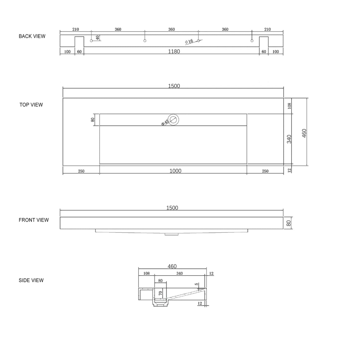 Moonlight Solid Surface Top 1500mm