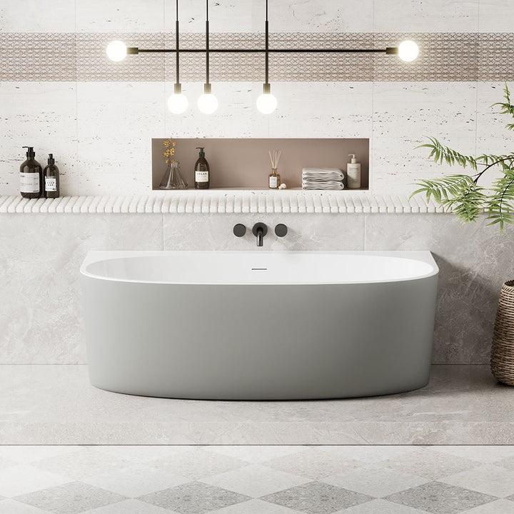Morocco 170cm Back to Wall Freestanding Bath White/Grey