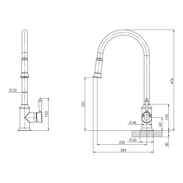Nostalgia Pull Out Sink Mixer 230mm