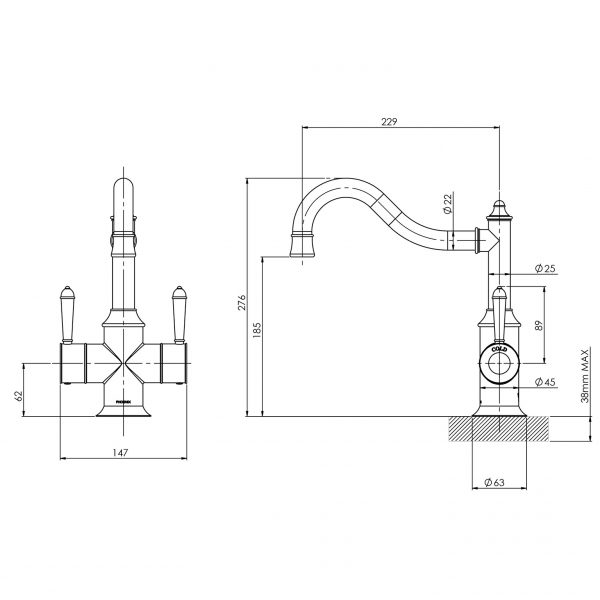 Nostalgia Twin Handle Sink Mixer 230mm Shepherds Crook