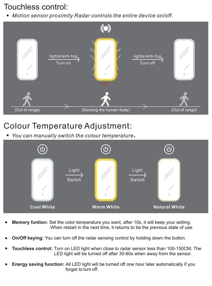 Newport 900x450 Frameless LED Mirror | Adjustable Colour Temperature