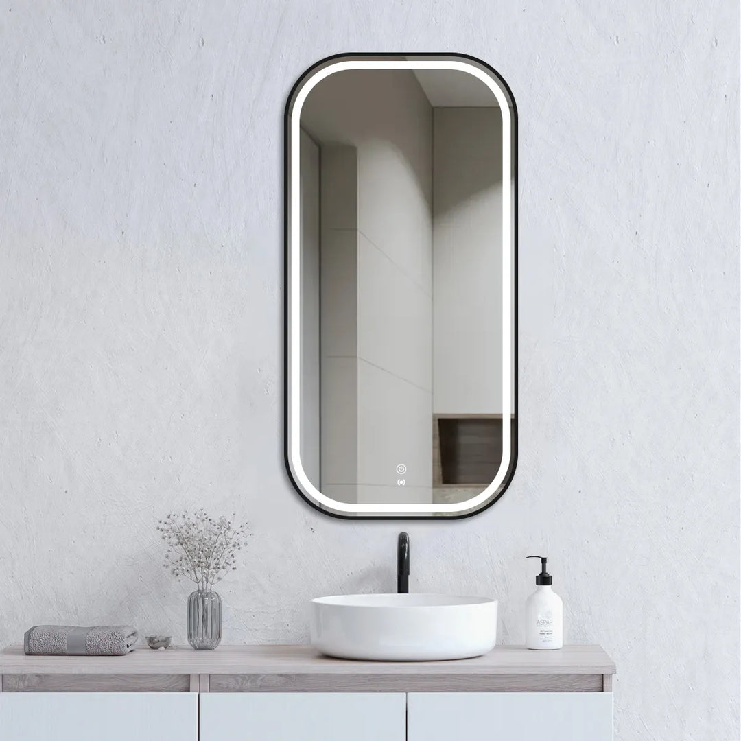 Newport 900x450 LED Mirror with Black Metal Frame