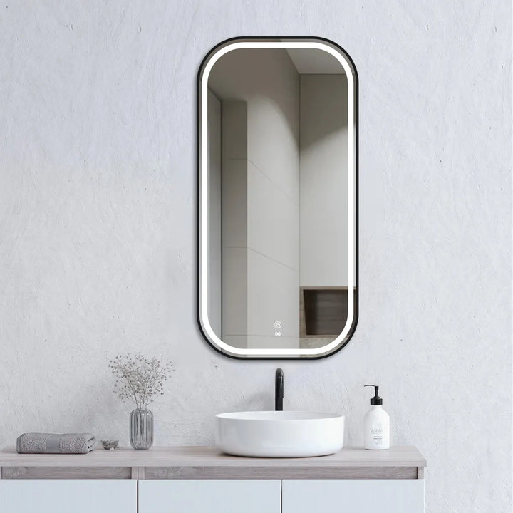 Newport 900x450 LED Mirror with Black Metal Frame