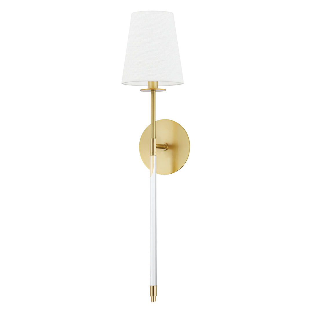 Niagara Wall Light – Aged Brass with Clear Stem and Belgian Linen Shade