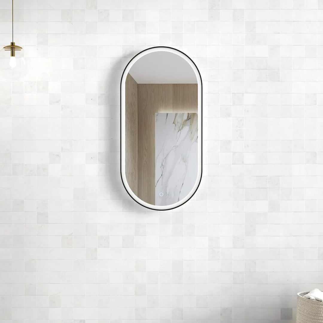 Noosa 900x450 Matte Black Framed LED Mirror | Modern Bathroom Lighting