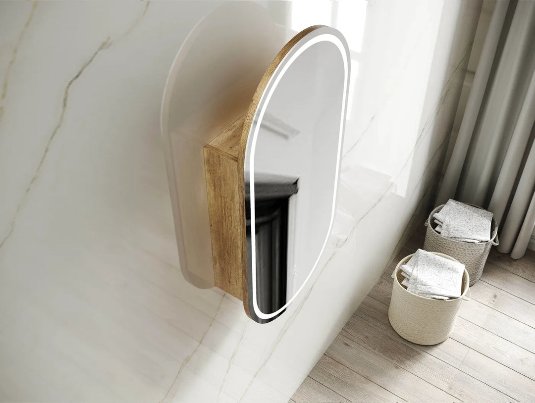 Noosa 900x450 Natural Oak LED Shaving Cabinet | Soft Closing Door & Adjustable