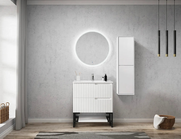 Noosa Tall Boy Matte White Wall Hung Cabinet 1200x350x300mm