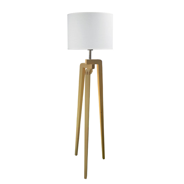 LUND COMPLETE FLOOR LAMP WHITE Scandi Timber Tripod Floor Lamp