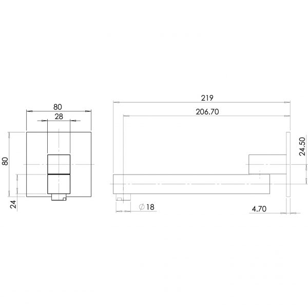Swivel Bath Outlet Squareline 200mm
