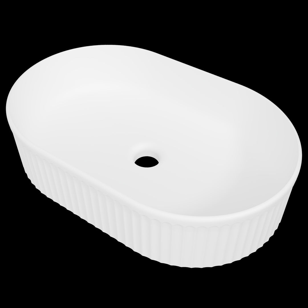 Oval Flute Basin 490mm White Matt