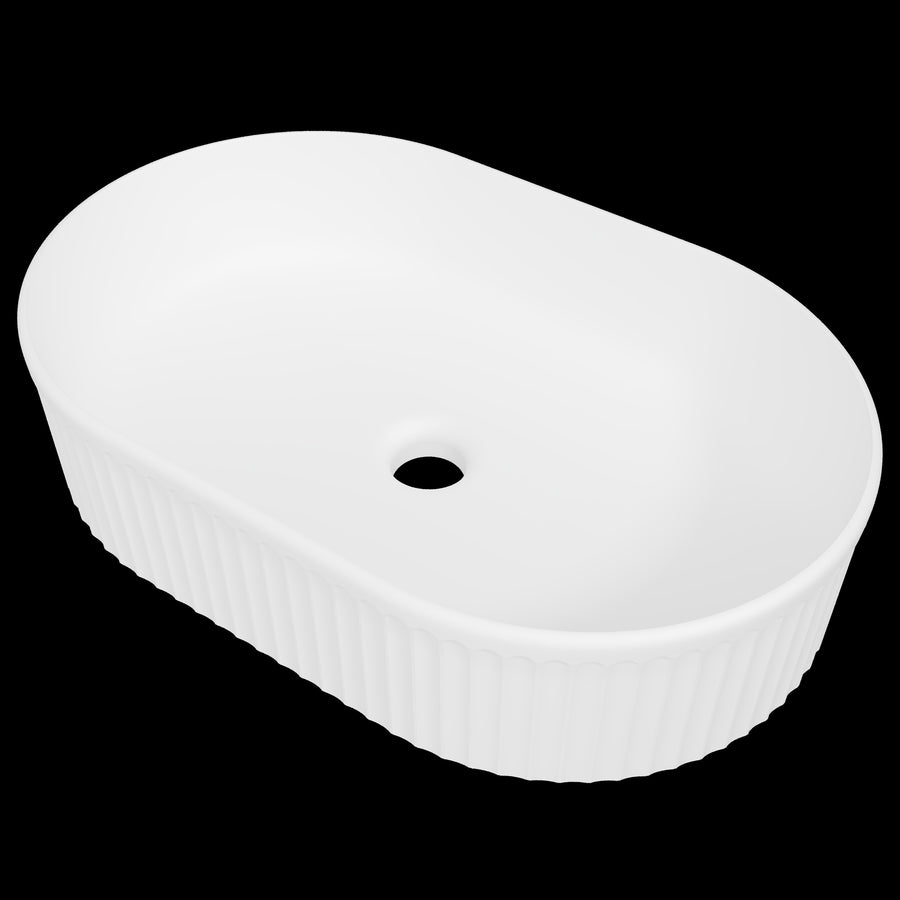Oval Flute Basin 490mm White Matt