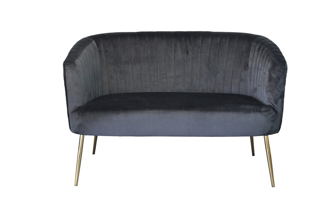 Perla 2 Seater Black velvet fluted back Gold legs