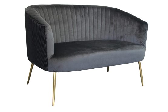 Perla 2 Seater Black velvet fluted back Gold legs