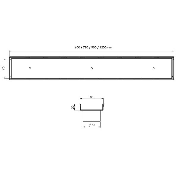 Phoenix Flat Channel Drain TI 75 x 750mm Outlet 65mm