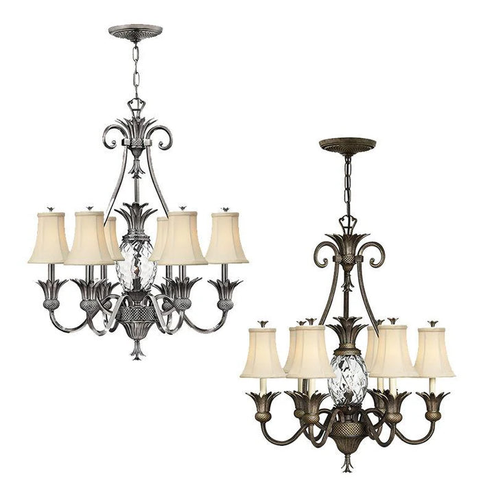 Plantation 7Lt Chandelier E14 in Polished Antique Nickel and Pearl Bronze Elstead