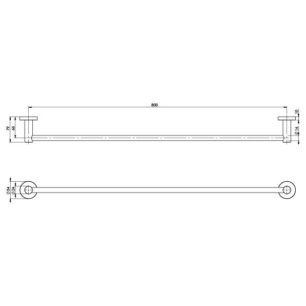 Radii Single Towel Rail 800mm Round Plate