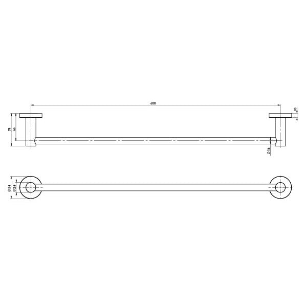 Radii Single Towel Rail 600mm Round Plate