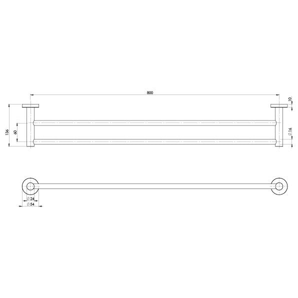 Radii Double Towel Rail 800mm Round Plate