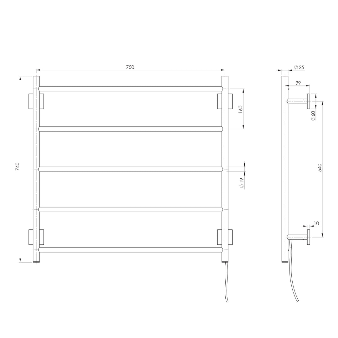 Radii Heated Towel Ladder 750mm x 740mm
