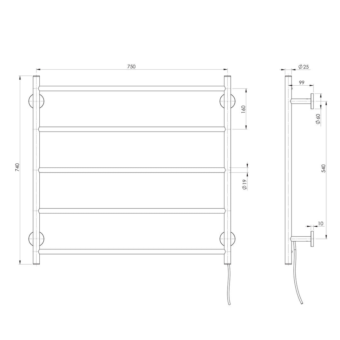 Radii Heated Towel Ladder 750mm x 740mm