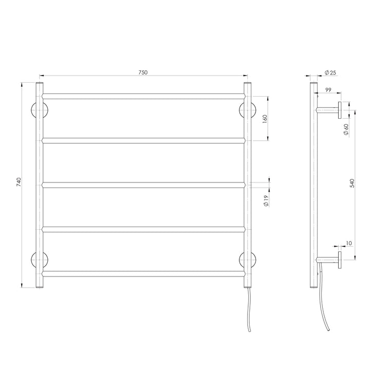 Radii Heated Towel Ladder 750mm x 740mm