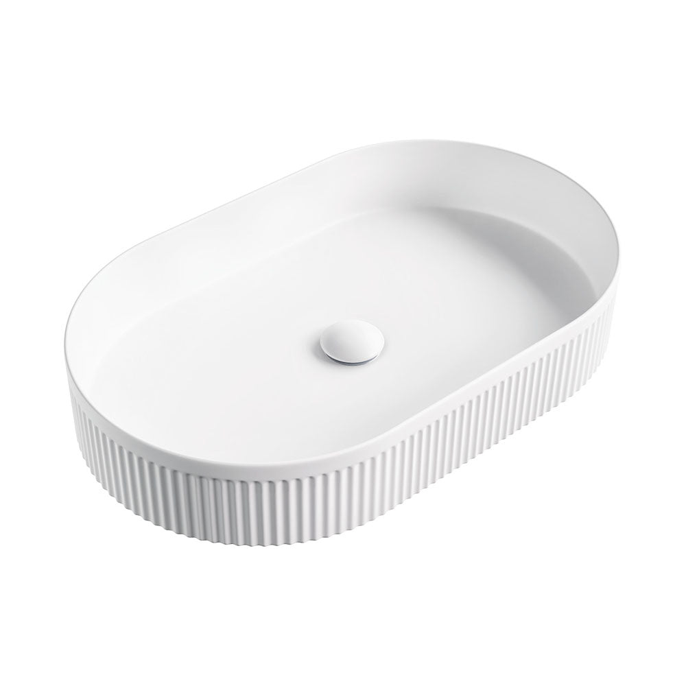 Eleanor Oval Above Counter Fluted Basin, Matte White – Pilbara Bathroom Warehouse Perth and regional Western Australia