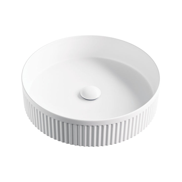 Eleanor Round Above Counter Fluted Basin, Matte White – Pilbara Bathroom Warehouse Perth and regional Western Australia