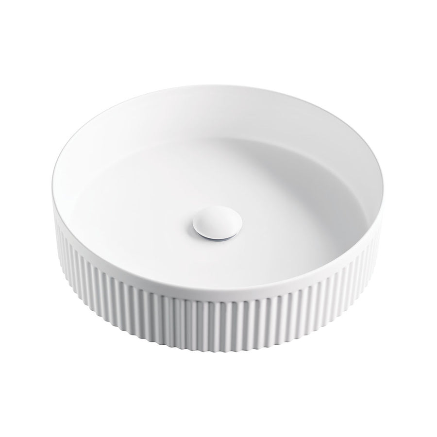 Eleanor Round Above Counter Fluted Basin, Matte White – Pilbara Bathroom Warehouse Perth and regional Western Australia