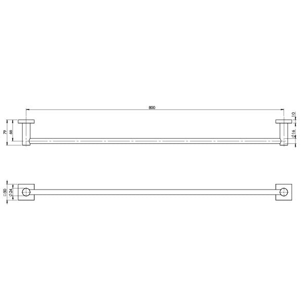Radii Single Towel Rail 800mm Square Plate