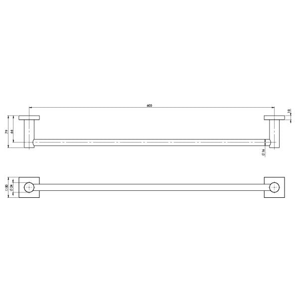 Radii Single Towel Rail 600mm Square Plate