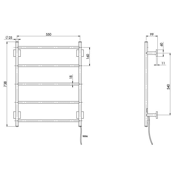 Radii Heated Towel Ladder 550 x 740mm Square Plate