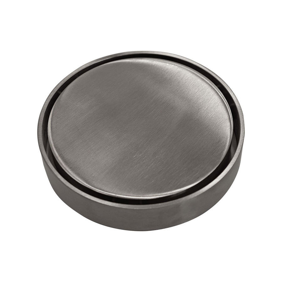 Round 2-in-1 Tile Bed Floor Waste 88mm Gun Metal – Modern Matte Floor Waste – Pilbara Bathroom Warehouse Perth and regional Western Australia