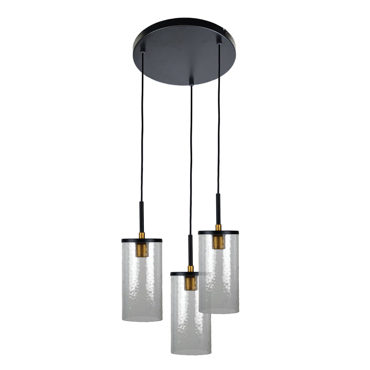 Raymont Multi-Drop Pendant – Black Metal with Aged Brass and Obscure Glass