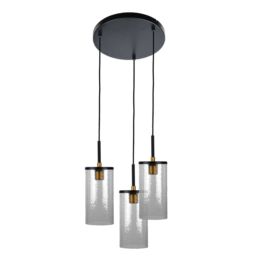 Raymont Multi-Drop Pendant – Black Metal with Aged Brass and Obscure Glass