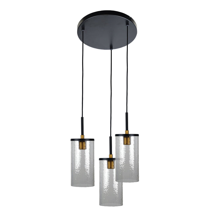 Raymont Multi-Drop Pendant – Black Metal with Aged Brass and Obscure Glass