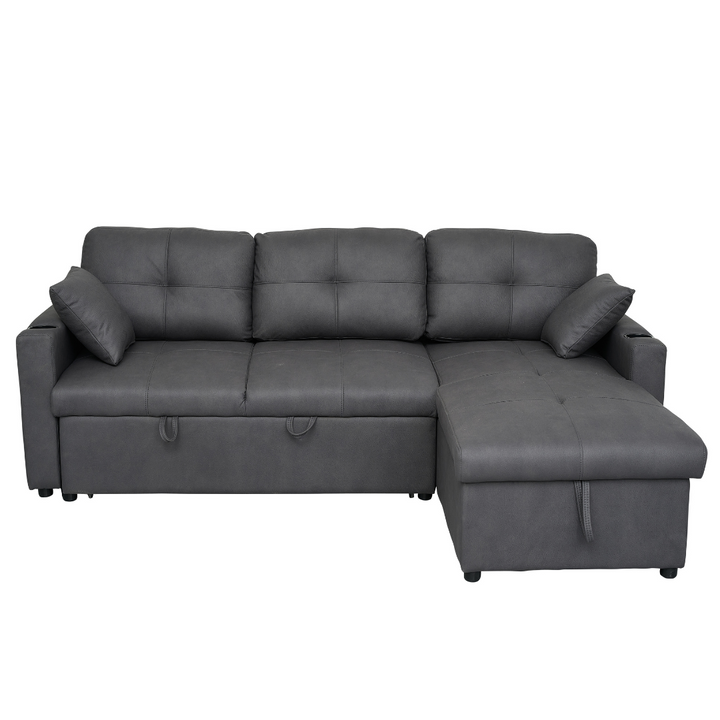 Romy Sofa Bed with reversible storage chaise Charcoal Technology Fabric