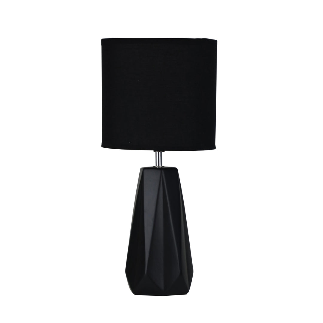 SHELLY Ceramic Table Lamp – White/Black with Fabric Shade