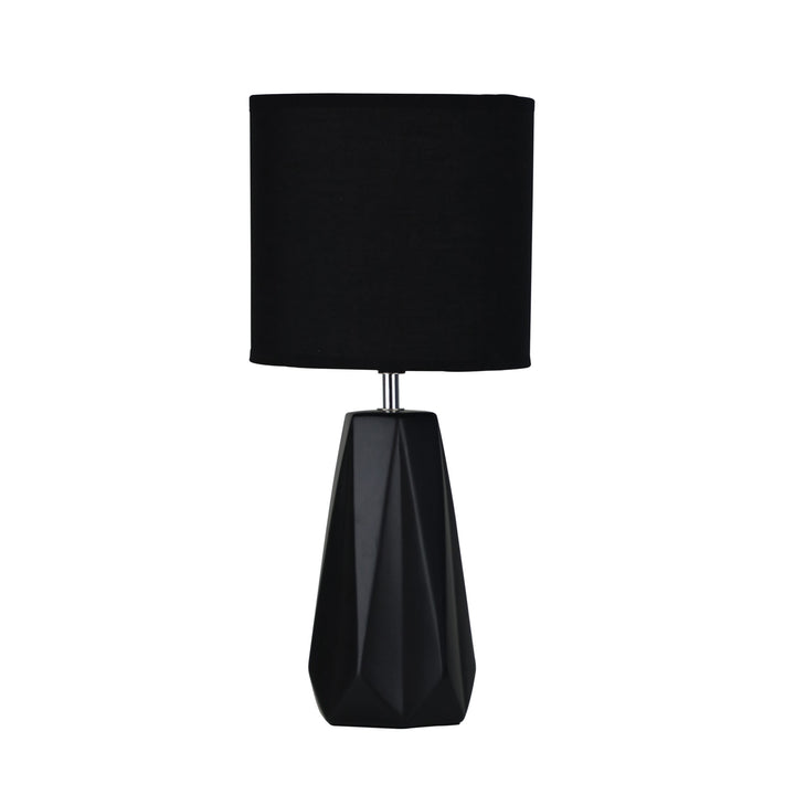 SHELLY Ceramic Table Lamp – White/Black with Fabric Shade
