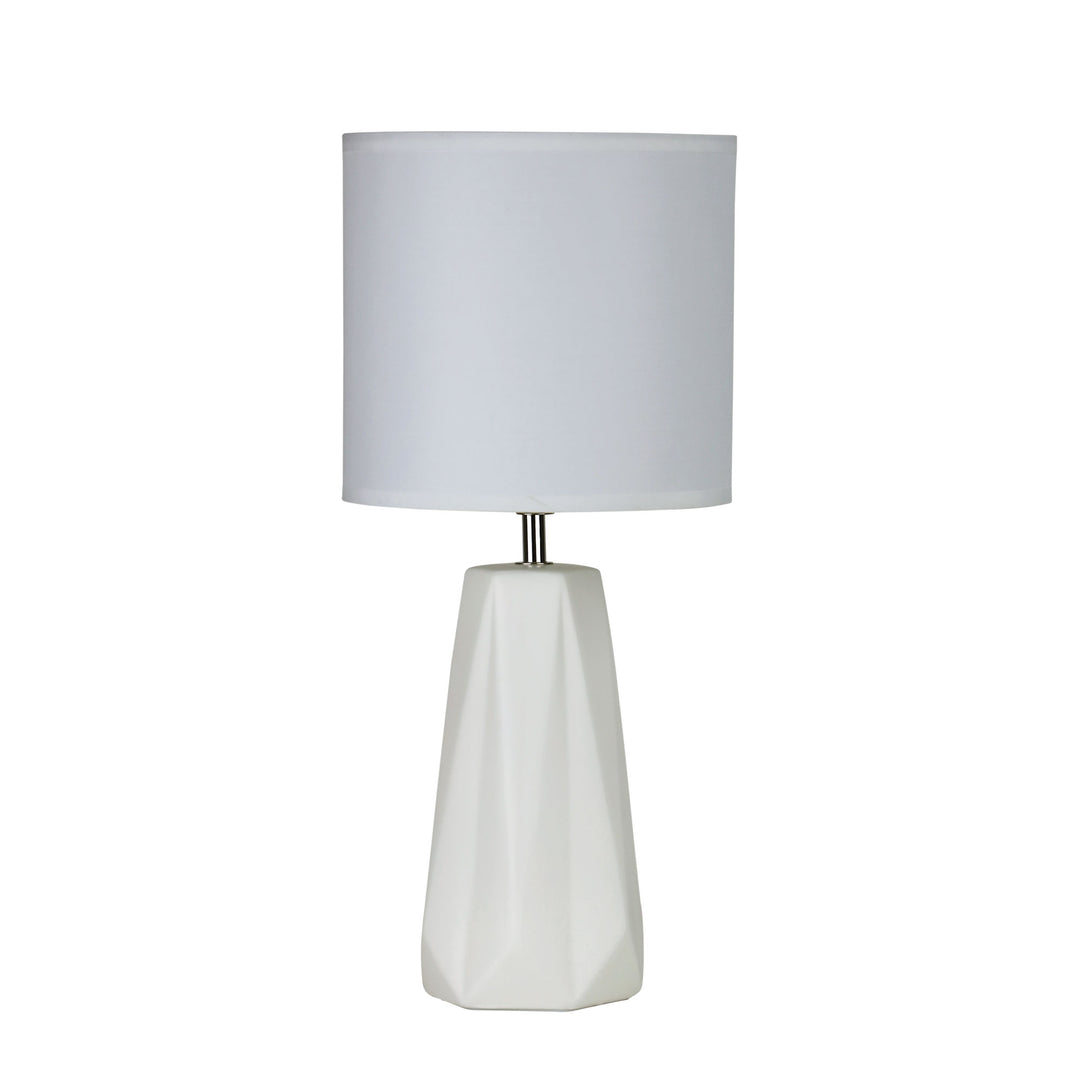 SHELLY Ceramic Table Lamp – White/Black with Fabric Shade