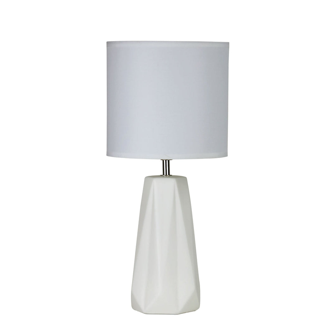 SHELLY Ceramic Table Lamp – White/Black with Fabric Shade