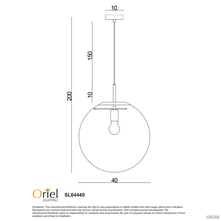 Newton.40 Single Pendant Clear / Brushed Brass – premium home and bathroom accessory from Pilbara Bathroom Warehouse