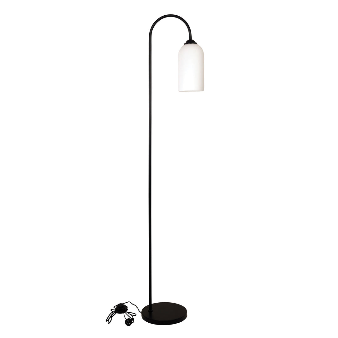 Classic Black Metal Floor Lamp 1600mm with Opal Glass