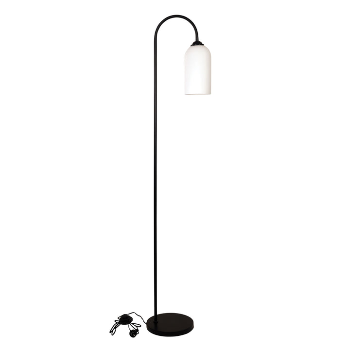 Classic Black Metal Floor Lamp 1600mm with Opal Glass